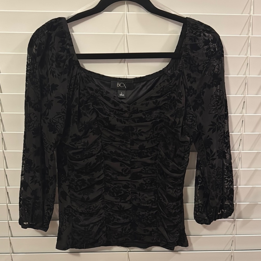 BCX Women's Black Ruched Top Size L (Used)